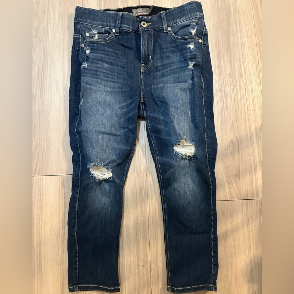 Torrid Women's Dark Blue Distressed Skinny Jeans